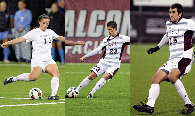 Seattle Pacific's Shayla Page, Jordan Kollars and Davis Karaica (left to right) were each selected onto the CoSIDA Academic All-America Teams.